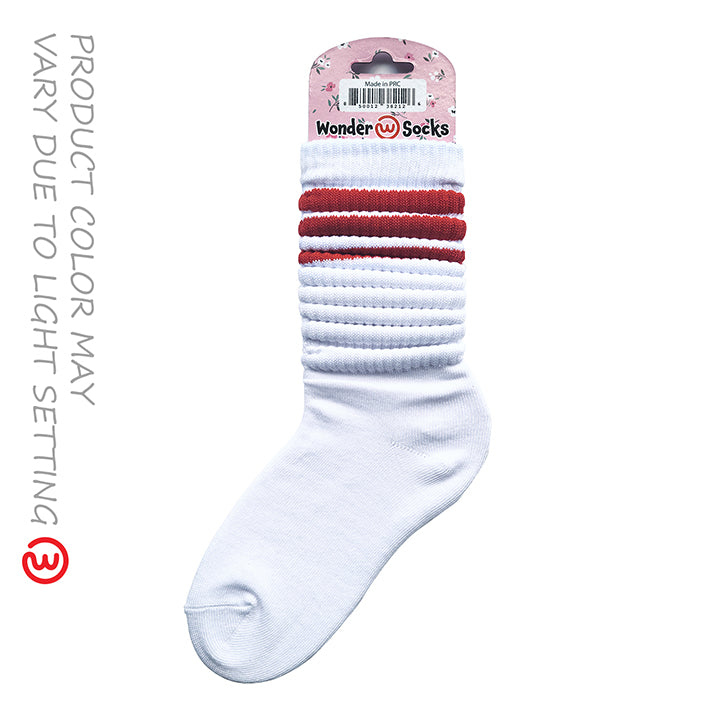 WONDER SOCKS STRIPED - White & Red Line