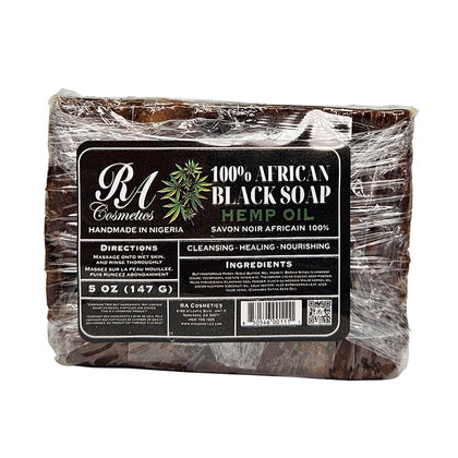 RA COSMETICS 100% African Black Soap Bar - Pure Hemp Oil