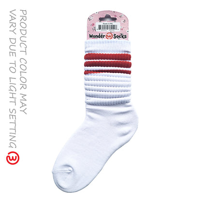 WONDER SOCKS STRIPED - White & Red Line